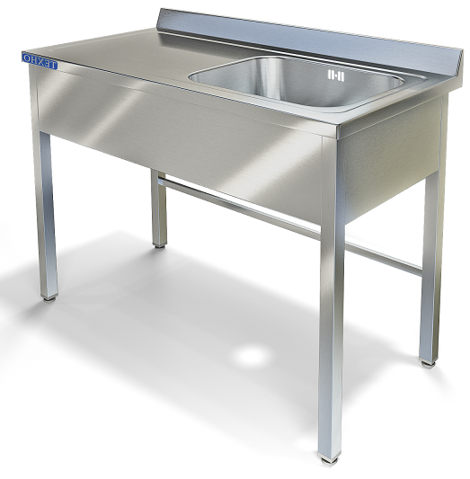 Стол разделочный кухонный с бортом и с одной ванной моечной СПП-530/1607П (1600x700x850 мм)
